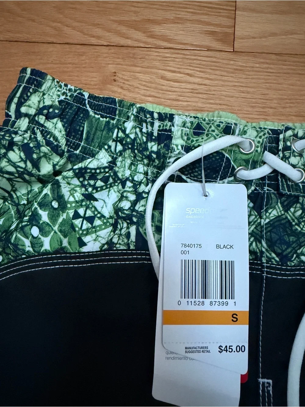 Speedo Black Swim Shorts with Green Patterned Waistband